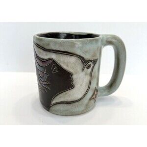 Stoneware Celestial Dove By Mara Mexico Woman Baby 16oz Mug Folk Art Pottery